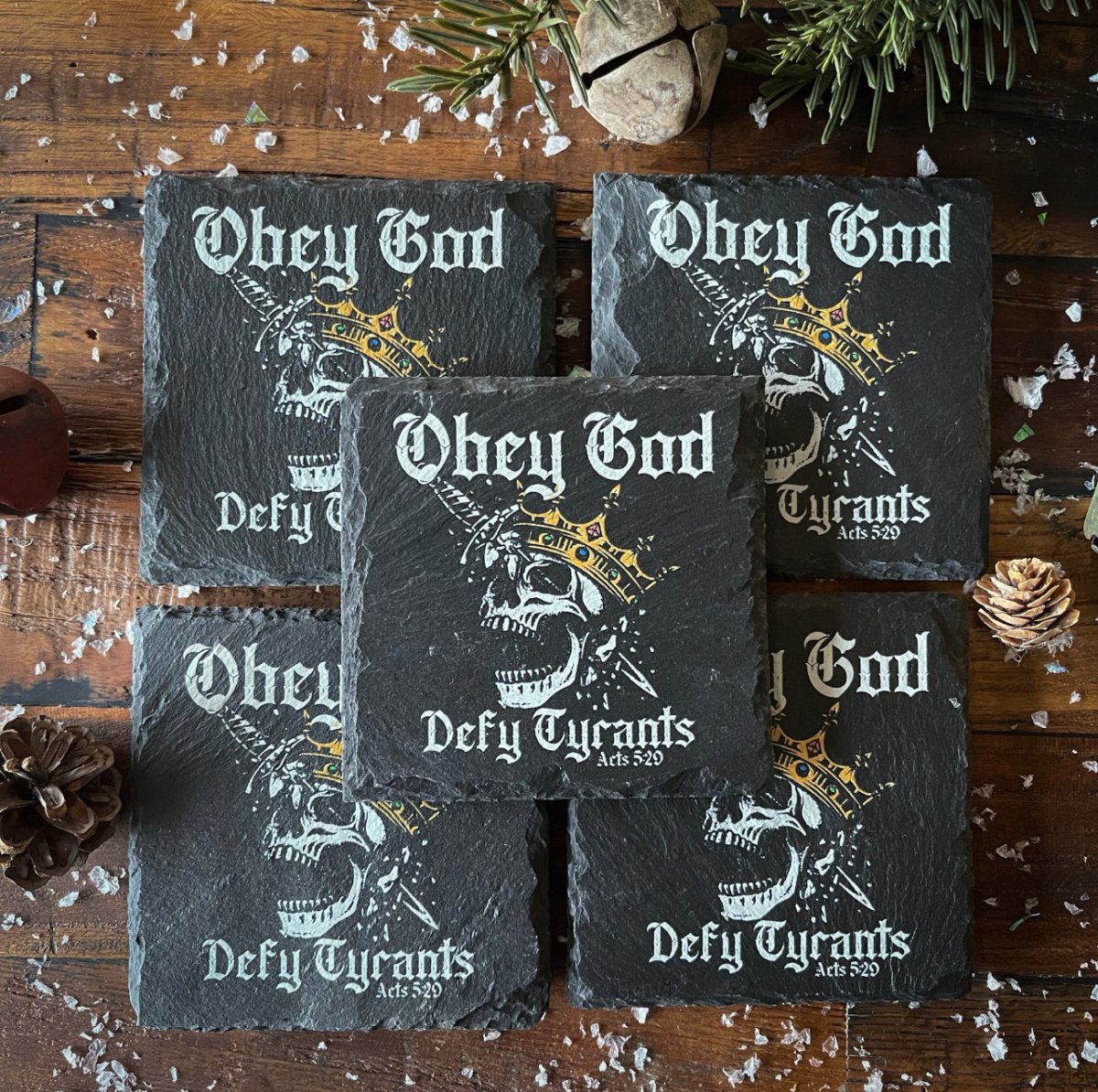 Slate Coaster - Defy Tyrants - UV Slate Coaster - The Reformed Sage - #reformed# - #reformed_gifts# - #christian_gifts#