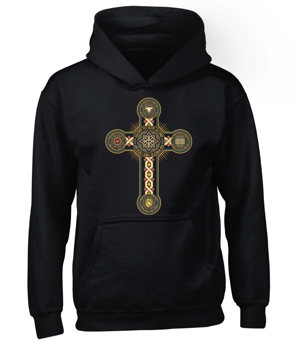 Hoodie - Five Sola Cross - Hoodie - The Reformed Sage - #reformed# - #reformed_gifts# - #christian_gifts#