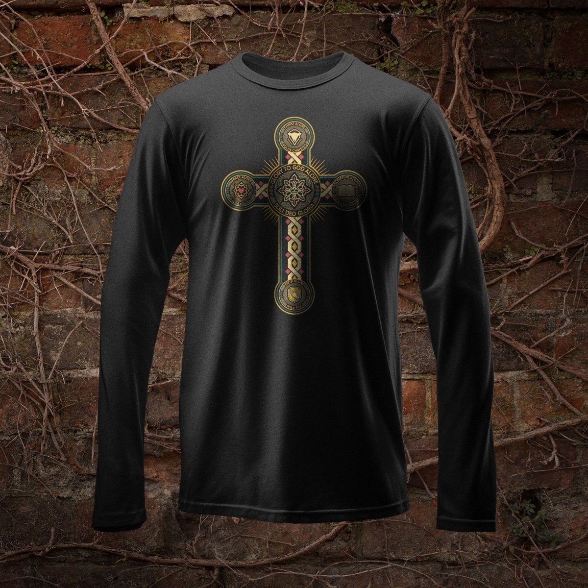 LS - Five Sola Cross - Long Sleeve Tee - The Reformed Sage - #reformed# - #reformed_gifts# - #christian_gifts#