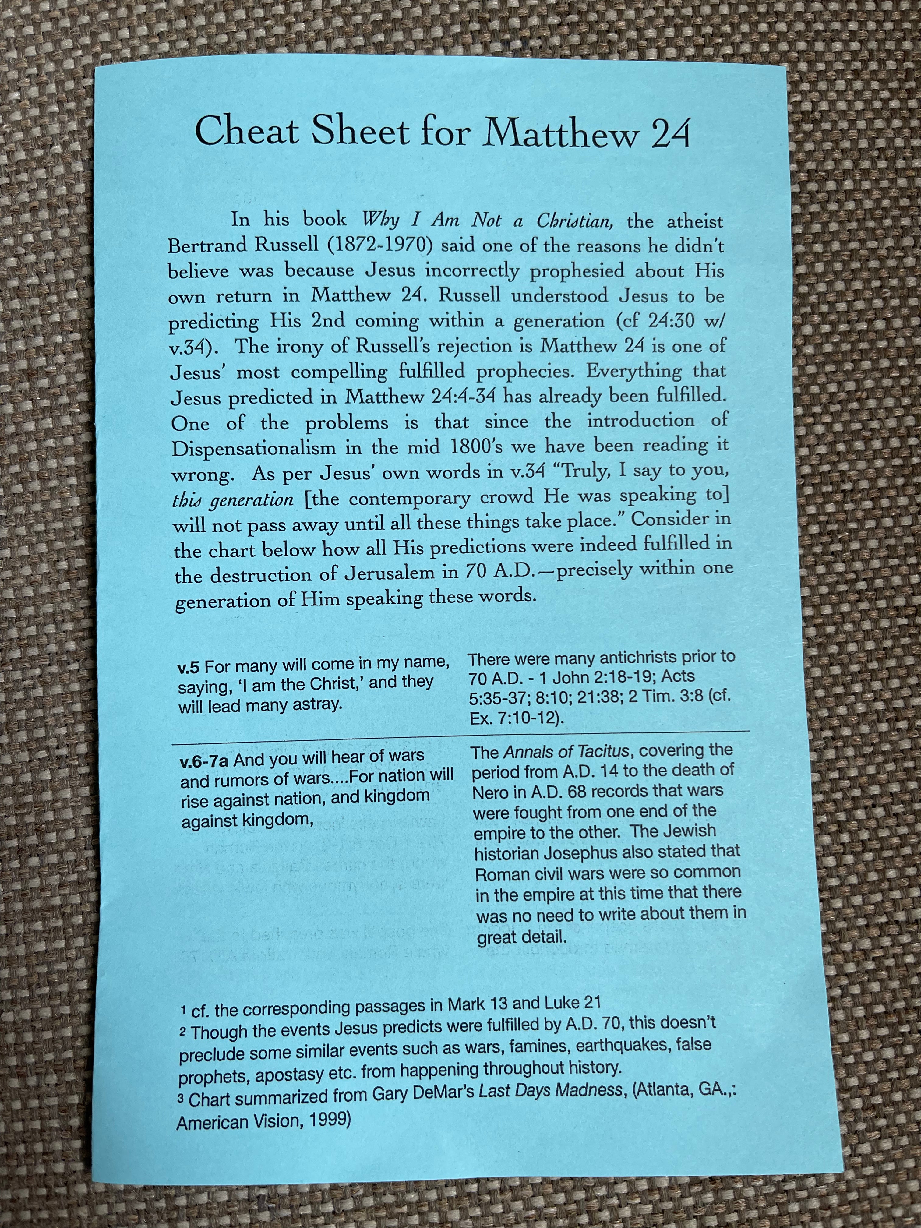 Book - Matthew 24 Cheat Sheet - PDF - The Reformed Sage - #reformed# - #reformed_gifts# - #christian_gifts#