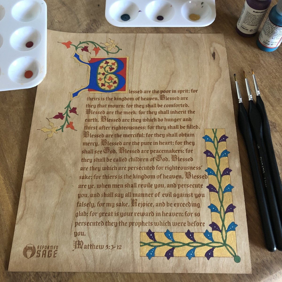 Illuminated Manuscript - Matthew 5 - Illuminated Manuscript - The Reformed Sage - #reformed# - #reformed_gifts# - #christian_gifts#