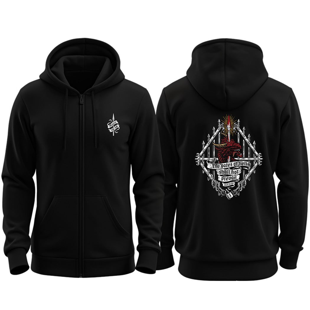 Zip up hoodie - Gates of Hell - Zip Hoodie - The Reformed Sage - reformed - reformed_gifts - christian_gifts