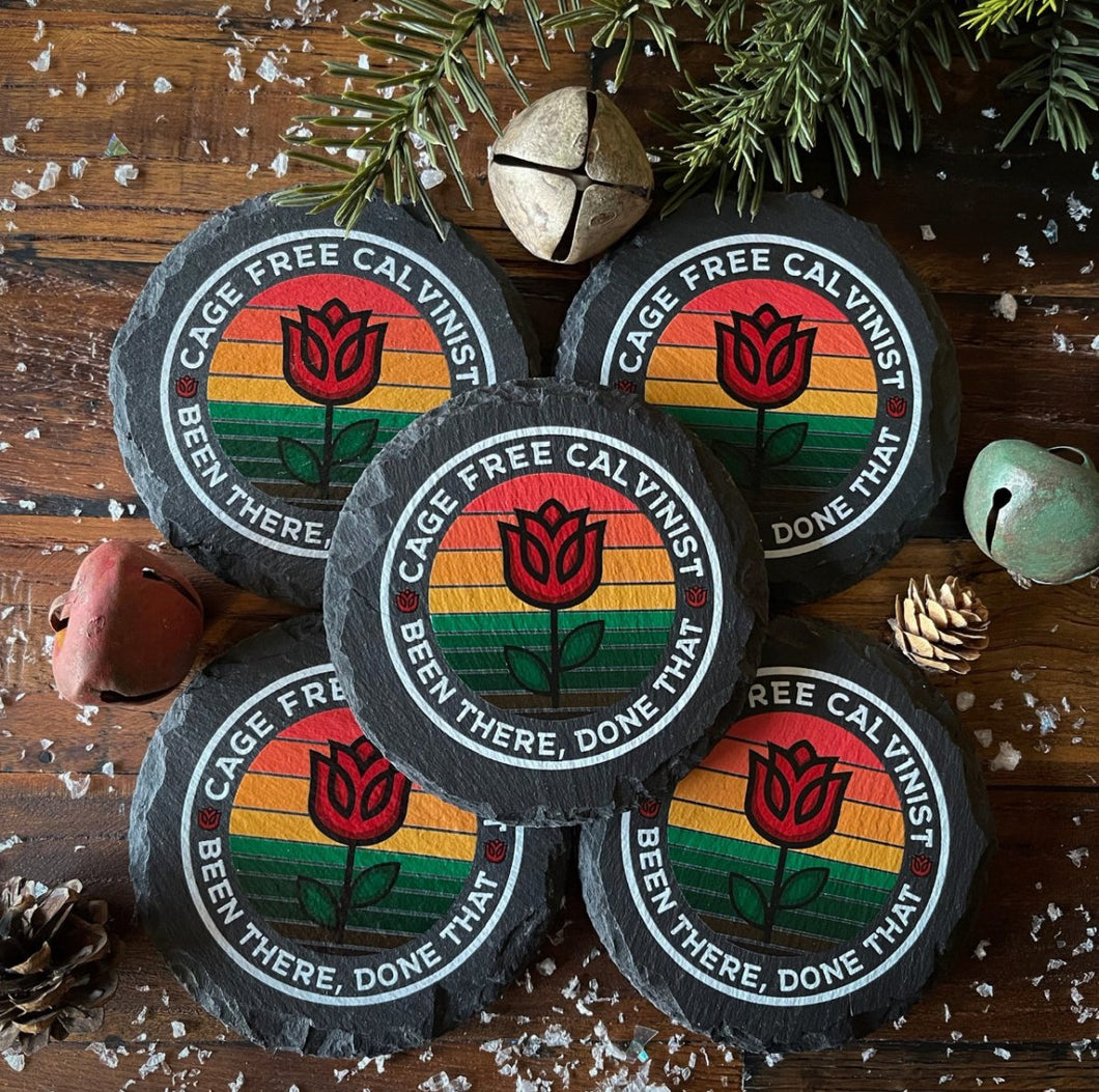 Slate Coaster - Cage Free Calvinist - UVSlate Coaster - The Reformed Sage - #reformed# - #reformed_gifts# - #christian_gifts#