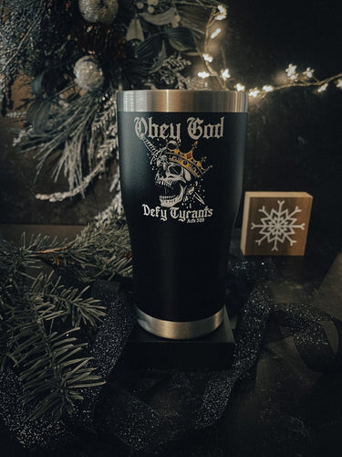 20oz tumbler color - Defy Tyrants - 20oz UV - The Reformed Sage - #reformed# - #reformed_gifts# - #christian_gifts#