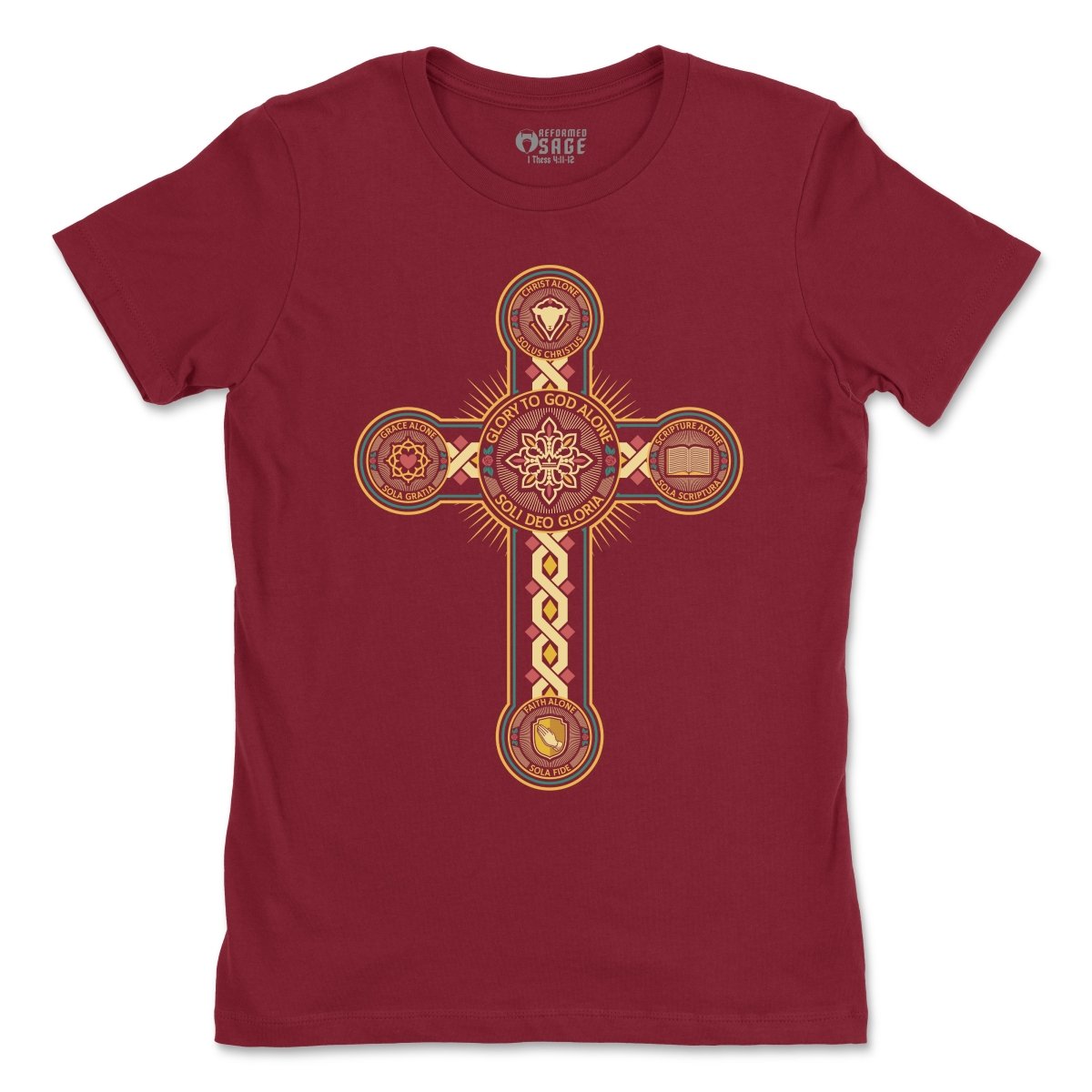 Womens shirt - Five Sola Cross - Womens Tee - The Reformed Sage - #reformed# - #reformed_gifts# - #christian_gifts#