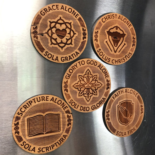 Magnet - Five Sola Seal Magnet Set - Wood Magnet - The Reformed Sage - #reformed# - #reformed_gifts# - #christian_gifts#