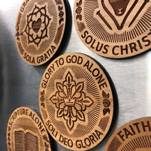 Load image into Gallery viewer, Magnet - Five Sola Seal Magnet Set - Wood Magnet - The Reformed Sage - #reformed# - #reformed_gifts# - #christian_gifts#
