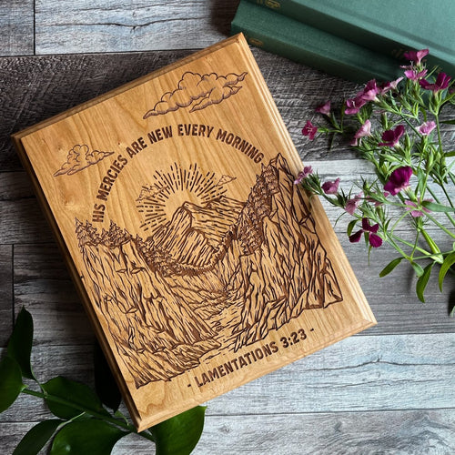 Engravedwood - His Mercies Are New - Engraved Wood Art - The Reformed Sage - #reformed# - #reformed_gifts# - #christian_gifts#