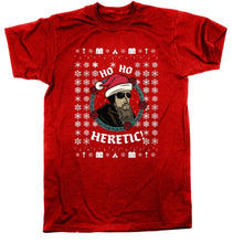 Load image into Gallery viewer, Reformed Ugly Christmas Shirts - Ho Ho Heretic | John Calvin - Ugly Christmas Shirt - The Reformed Sage - #reformed# - #reformed_gifts# - #christian_gifts#
