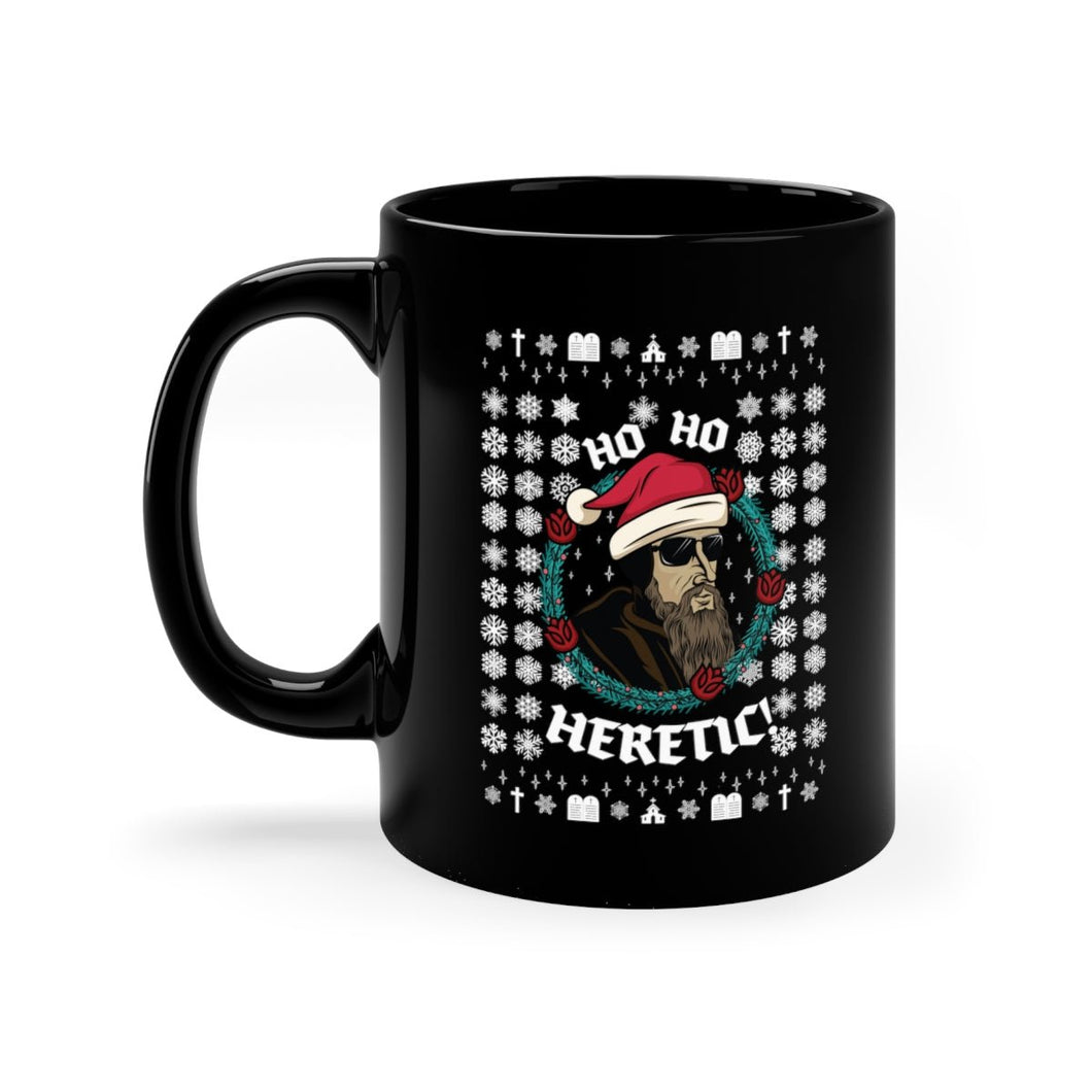 Reformed Christmas Mug - Ho Ho Heretic! Ugly Christmas Mug RETIRED - The Reformed Sage - #reformed# - #reformed_gifts# - #christian_gifts#