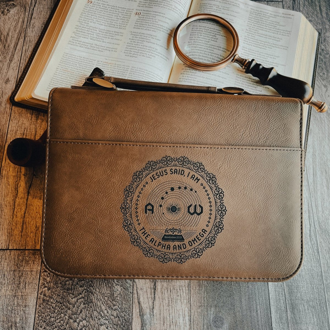 Bible Cover - I AM: The Alpha and The Omega - Bible Cover - The Reformed Sage - #reformed# - #reformed_gifts# - #christian_gifts#
