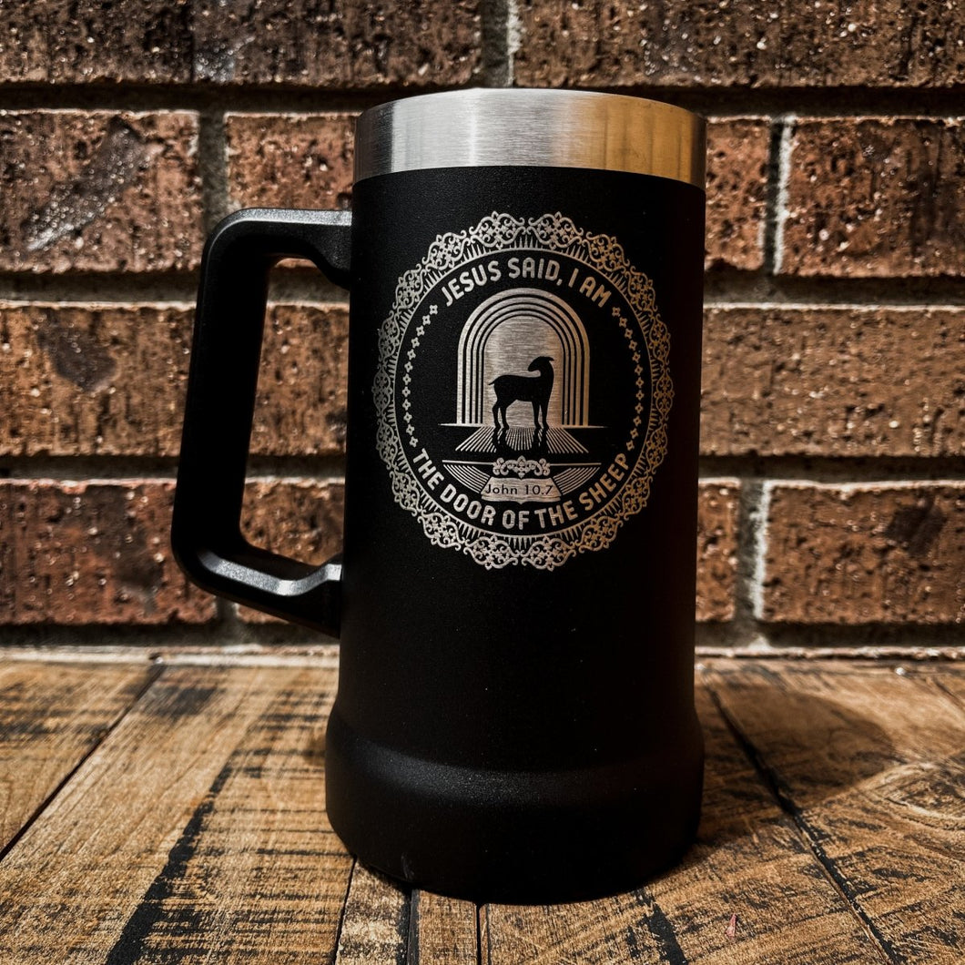 24oz Stein - I AM: The Door of the Sheep - 24oz Stein - The Reformed Sage - #reformed# - #reformed_gifts# - #christian_gifts#