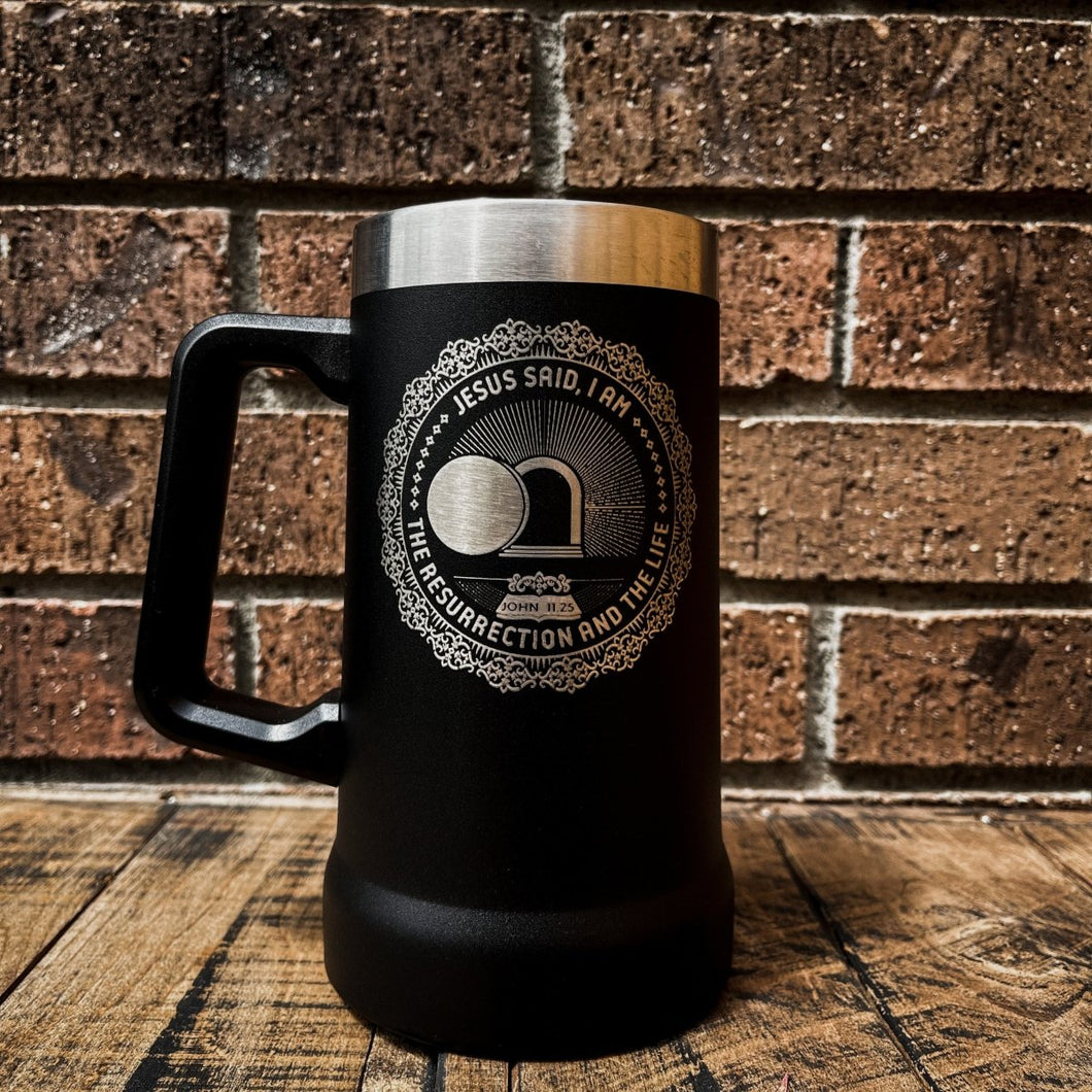 24oz Stein - I AM: The Resurrection and the Life - 24oz Stein - The Reformed Sage - #reformed# - #reformed_gifts# - #christian_gifts#