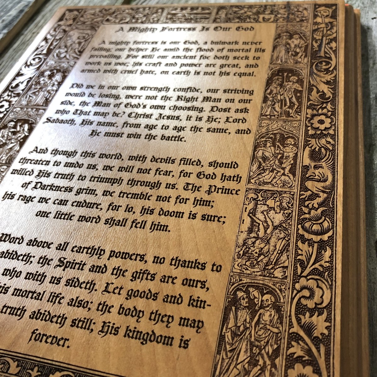 Engravedwood - Mighty Fortress - Engraved Wood Art - The Reformed Sage - #reformed# - #reformed_gifts# - #christian_gifts#