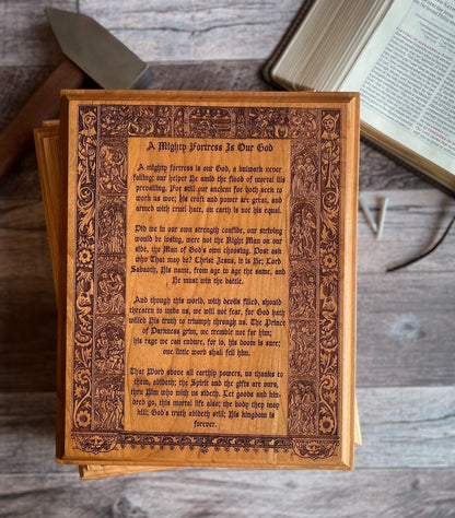 Engravedwood - Mighty Fortress - Engraved Wood Art - The Reformed Sage - #reformed# - #reformed_gifts# - #christian_gifts#