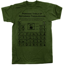 Load image into Gallery viewer, Shirt - Periodic Table of Reformed Theologians - Tee RETIRED - The Reformed Sage - #reformed# - #reformed_gifts# - #christian_gifts#
