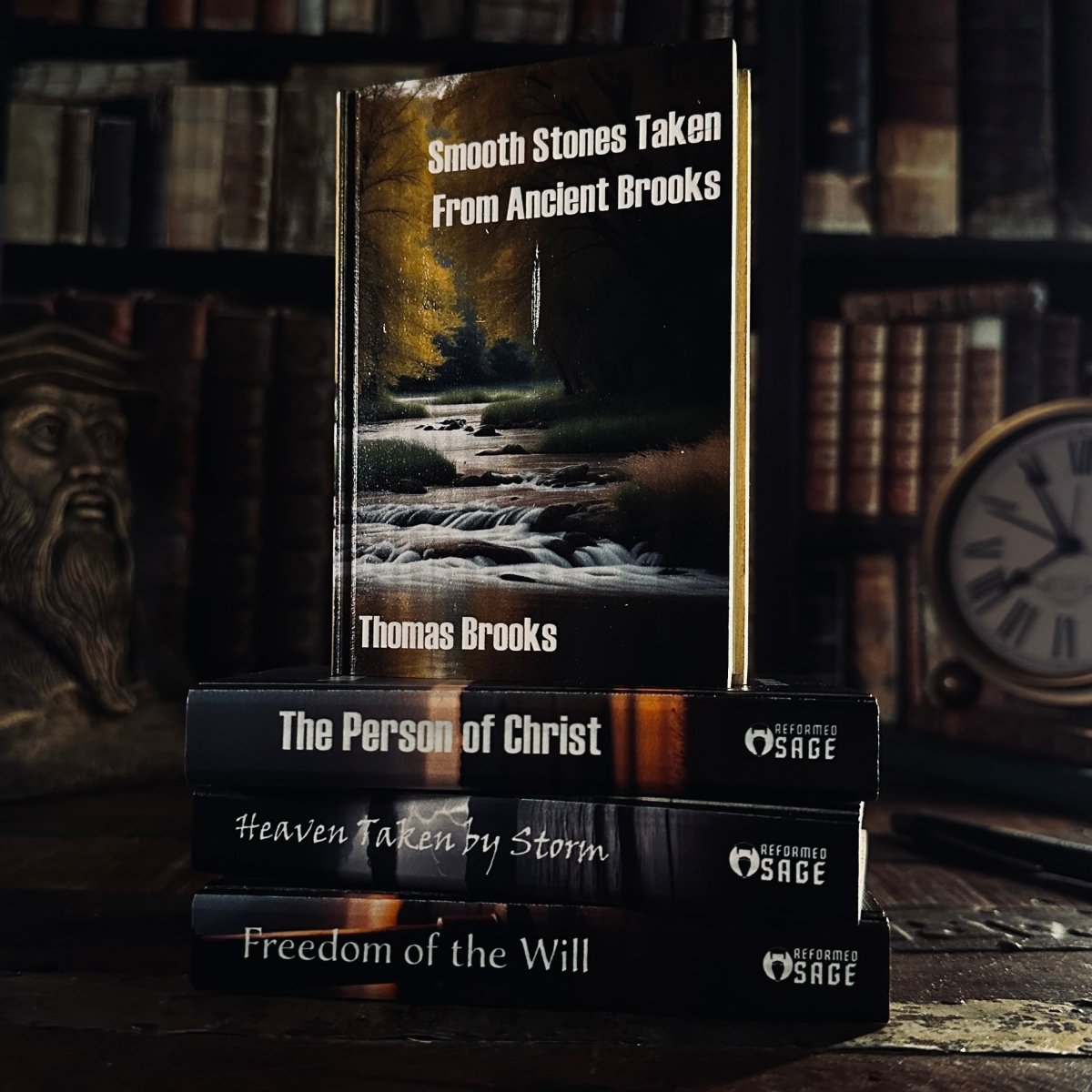 BookCoasterSRS - Smooth Stones Taken From Ancient Brooks - Book Coaster - The Reformed Sage - #reformed# - #reformed_gifts# - #christian_gifts#