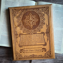 Load image into Gallery viewer, Engravedwood - Soli Deo Gloria - Engraved Wood Art - The Reformed Sage - #reformed# - #reformed_gifts# - #christian_gifts#

