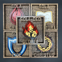 Load image into Gallery viewer, Layered Art - The Five Sola Set - The Reformed Sage - #reformed# - #reformed_gifts# - #christian_gifts#
