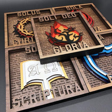 Load image into Gallery viewer, Layered Art - The Five Sola Set - The Reformed Sage - #reformed# - #reformed_gifts# - #christian_gifts#
