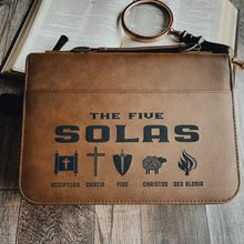 Load image into Gallery viewer, Bible Cover - The Five Solas v2 - Bible Cover - The Reformed Sage - #reformed# - #reformed_gifts# - #christian_gifts#
